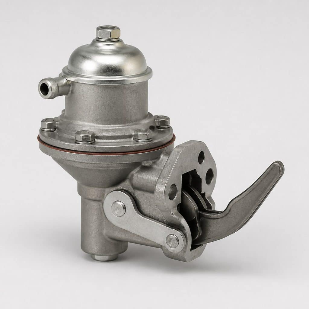 Pompe à carburant mécanique pour moteur essence ancien sur fond neutre