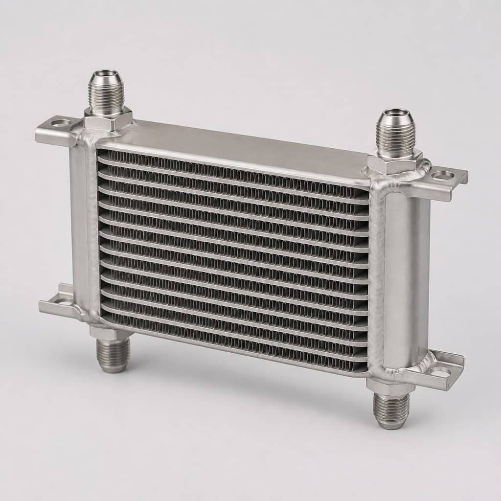 Radiateur d'huile moteur présenté seul sur fond neutre