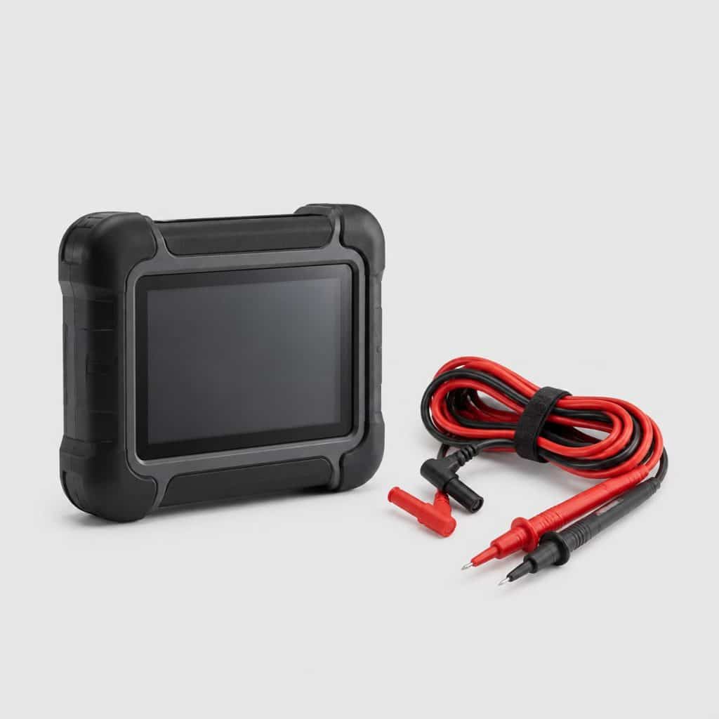 Boîtier de diagnostic portable présenté seul avec ses cordons
