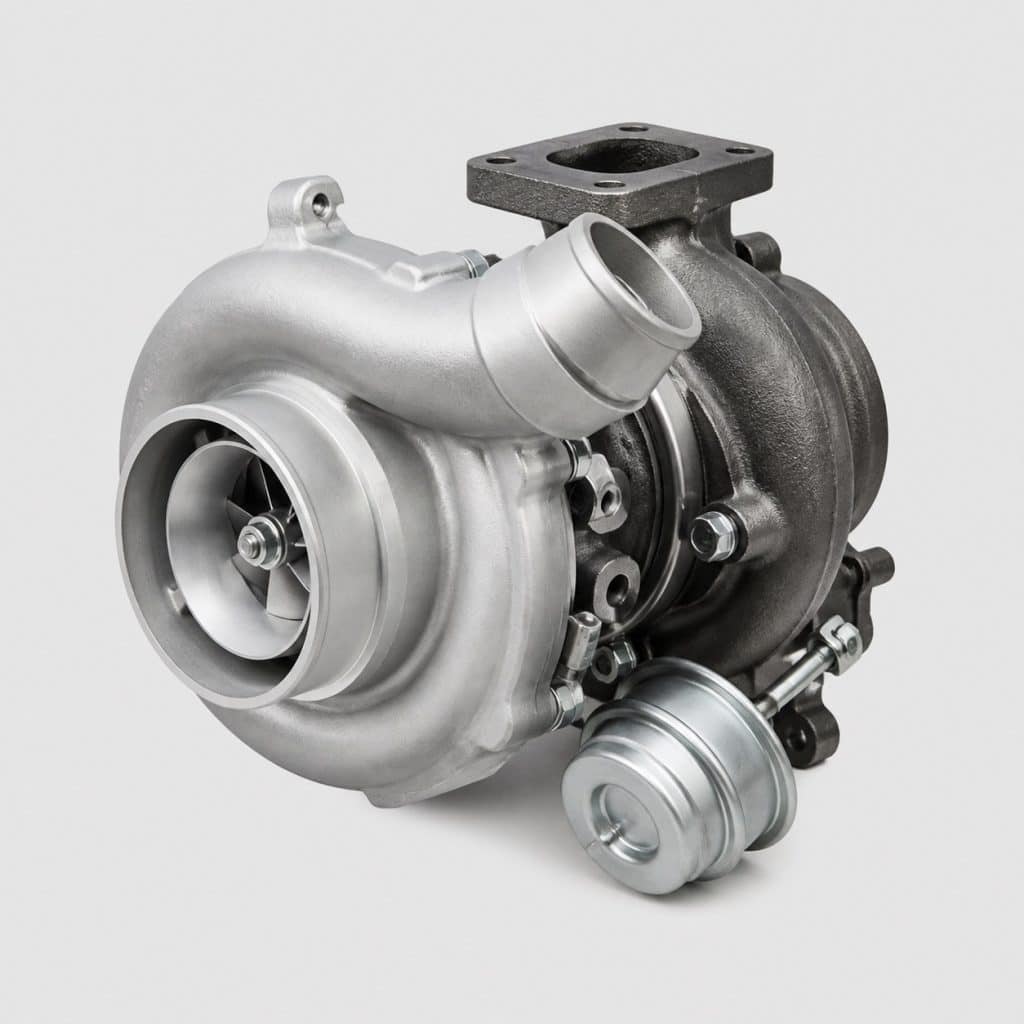 Turbocompresseur complet présenté seul sur fond neutre
