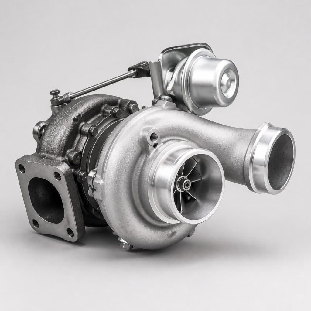 Turbocompresseur reconditionné présenté seul sur fond neutre